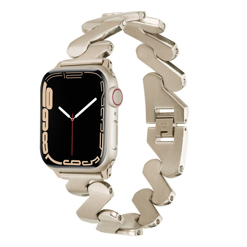 适用iwatch7苹果手表带星光色金属不锈钢官方米兰尼斯男女潮批发