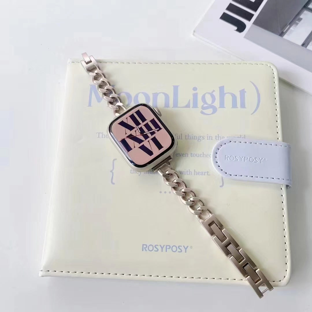适用iwatch7苹果手表带星光色金属不锈钢官方米兰尼斯男女潮批发
