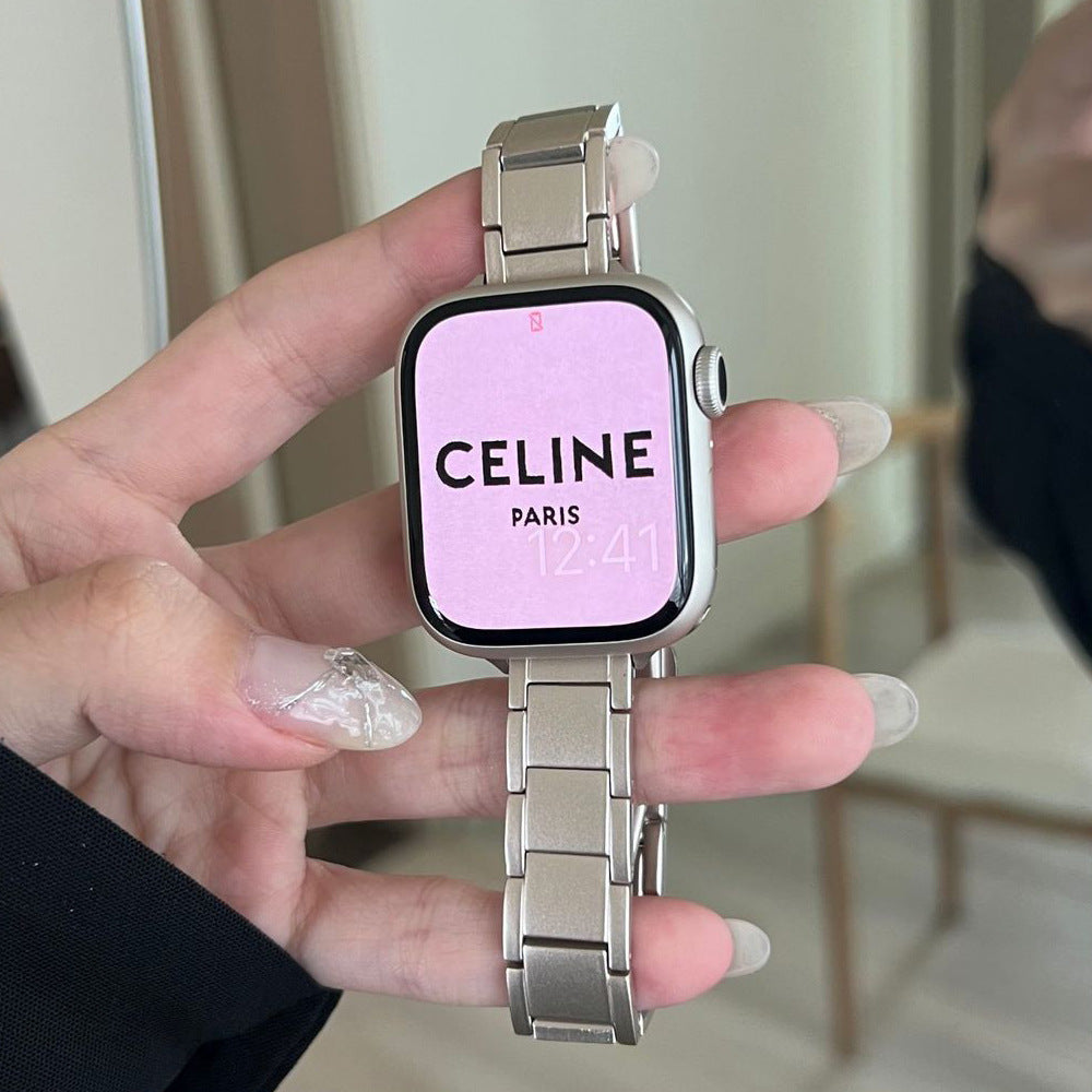 适用iwatch7苹果手表带星光色金属不锈钢官方米兰尼斯男女潮批发
