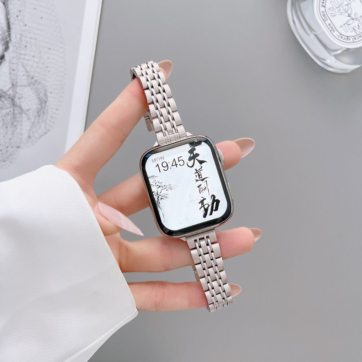 适用iwatch7苹果手表带星光色金属不锈钢官方米兰尼斯男女潮批发