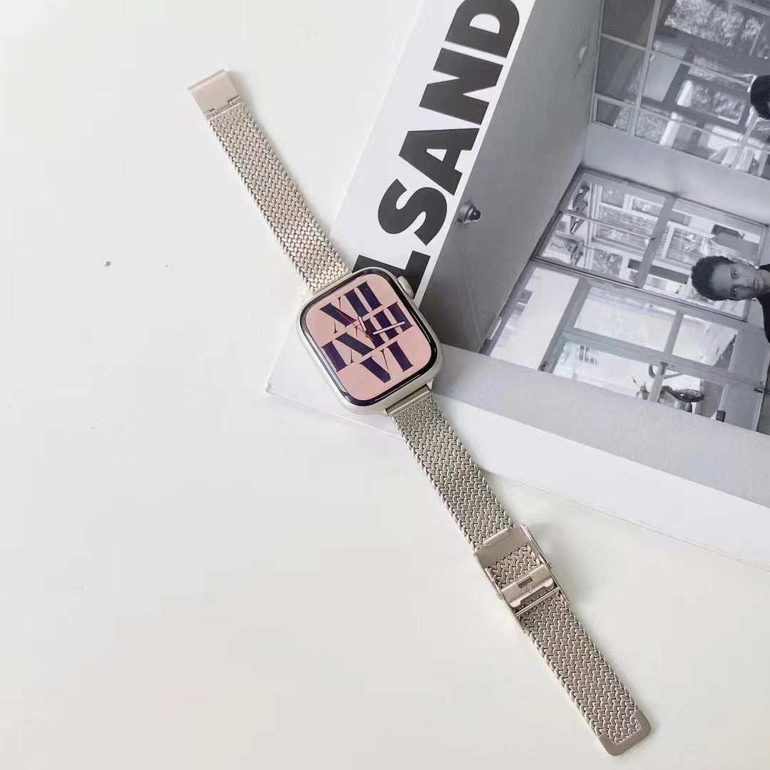 适用iwatch7苹果手表带星光色金属不锈钢官方米兰尼斯男女潮批发