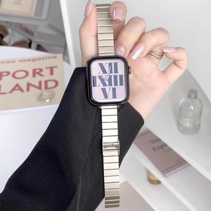 适用iwatch7苹果手表带星光色金属不锈钢官方米兰尼斯男女潮批发