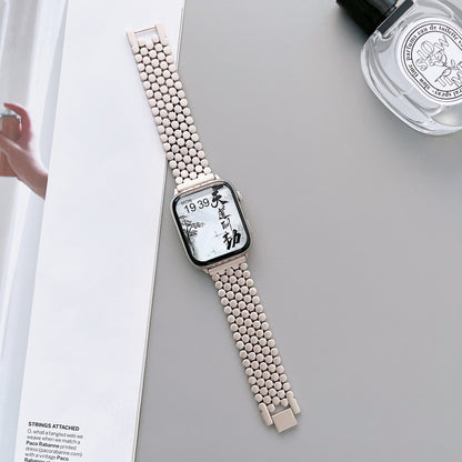 适用iwatch7苹果手表带星光色金属不锈钢官方米兰尼斯男女潮批发