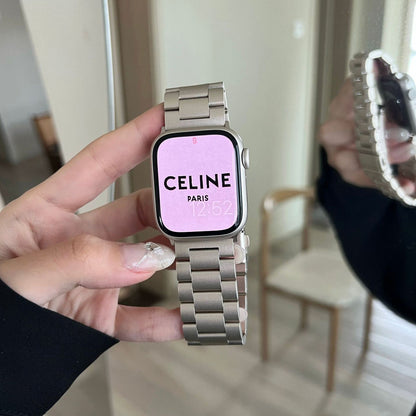适用iwatch7苹果手表带星光色金属不锈钢官方米兰尼斯男女潮批发