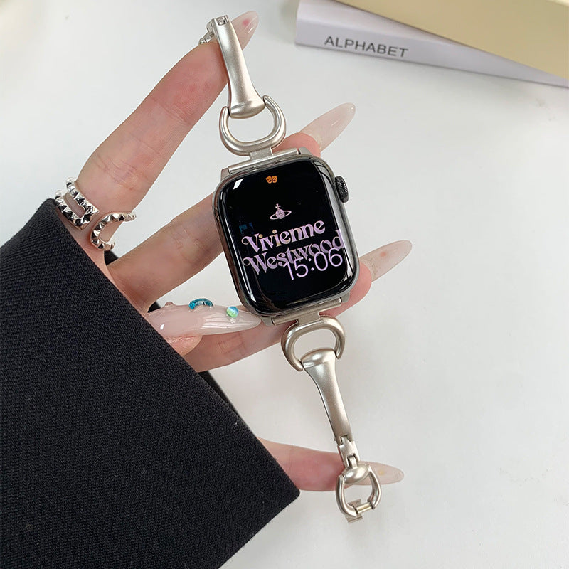 适用iwatch7苹果手表带星光色金属不锈钢官方米兰尼斯男女潮批发