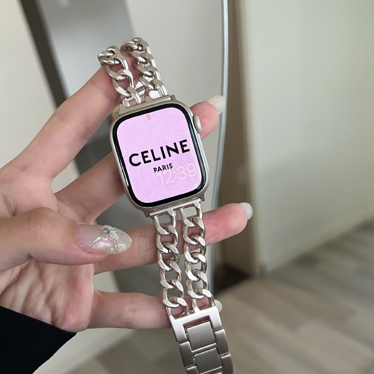适用iwatch7苹果手表带星光色金属不锈钢官方米兰尼斯男女潮批发