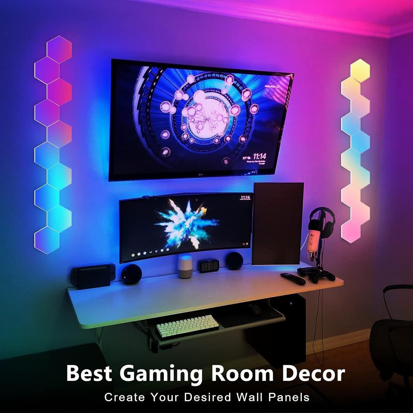 LED Hexagon Lights Remote Controlled, RGB LED Wall Lights Touch Sensitve Hexagon Light Panels for Wall Gaming LED Lights for Gaming Setup,  for Living Room/Bedroom/TV